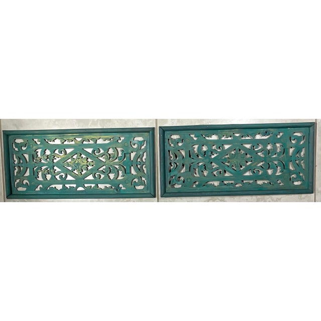 Pair of Antique Solid Brass Openwork Wall Hangings / Architectural Grilles For Sale - Image 4 of 17