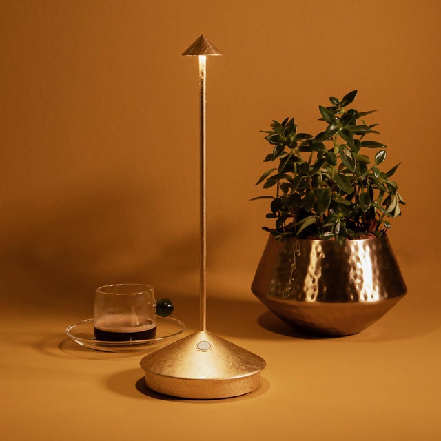Zafferano Pina Pro Rechargeable Indoor/Outdoor Cordless Table Lamp, Gold Leaf For Sale - Image 4 of 6