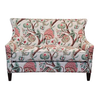 Jessica Charles Designer Custom Loveseat Settee With Brunschwig & Fils Linen Upholstery For Sale