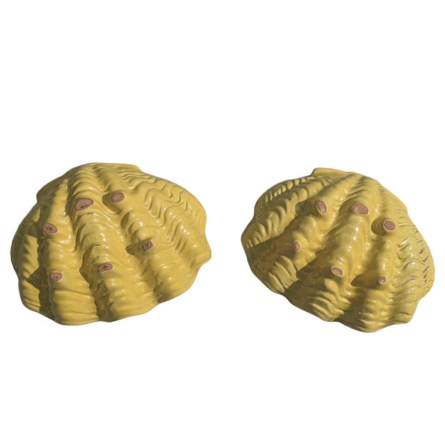 Vintage Yellow Ceramic Clam Shell Catch All Bowls - a Pair For Sale - Image 10 of 10