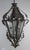 Spanish wrought iron and reeded glass 3-light lantern with acanthus leaves and roses though out. Original vintage finish.