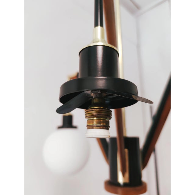 Metal Vintage Brass & Wooden Ceiling Lamp from Stilnovo For Sale - Image 7 of 18