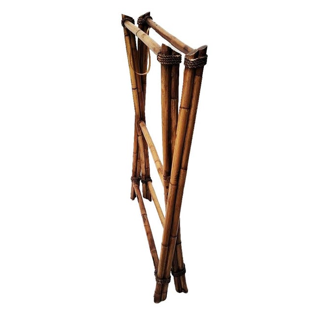 1960s Vintage Palm Beach Chic Oversized Bamboo Folding Butler's Tray Cocktail Table With Rope Detail For Sale - Image 5 of 9