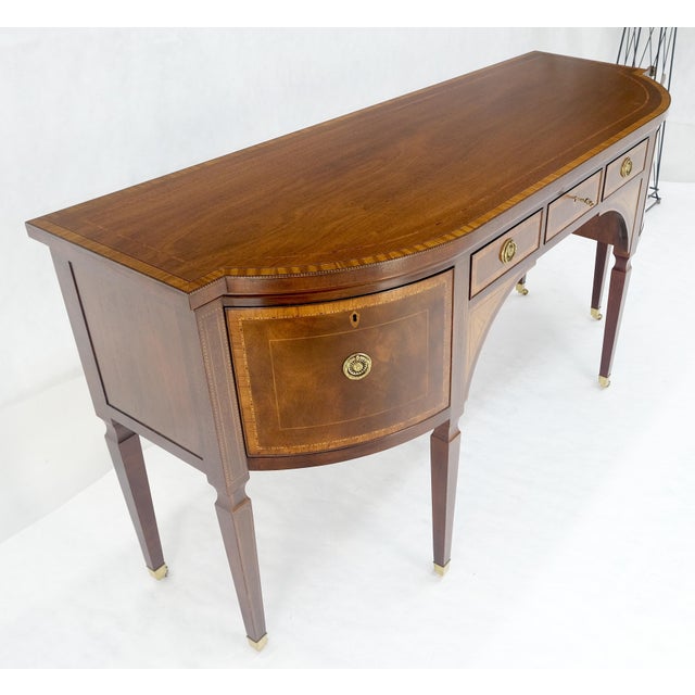 Baker Furniture Company Baker Mahogany Banded Top Hepplewhite Brass Castors Tapered Legs Sideboard MINT For Sale - Image 4 of 18