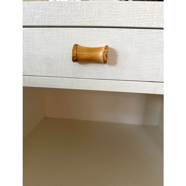 Linen Pr Lacquered Grasscloth Nightstands W" Bamboo Pulls For Sale - Image 8 of 12