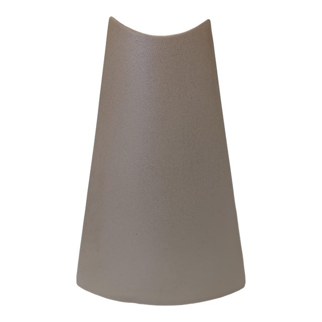 Evangeline Matte Beige Crescent-Mouth Vase — Vintage Canadian Ceramic For Sale