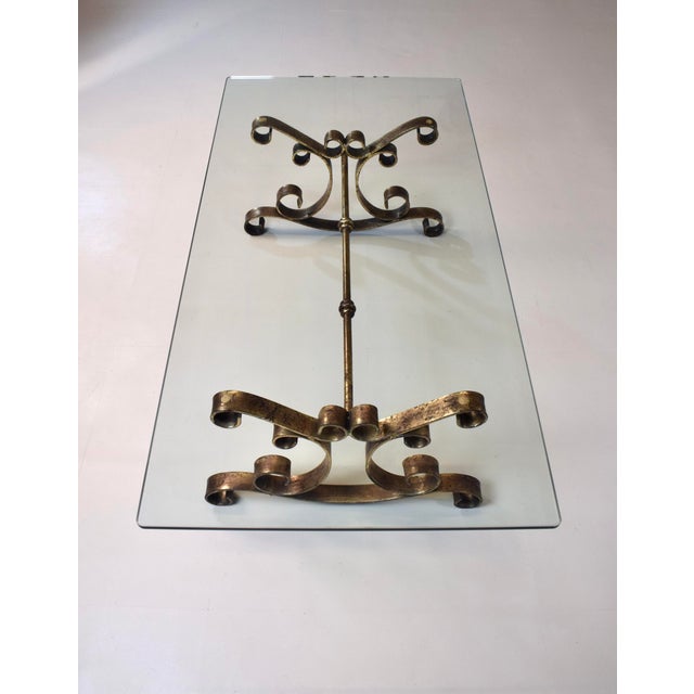 1960's Gold Gilt Iron and Glass Spanish Hollywood Regency Coffee Table For Sale - Image 10 of 11