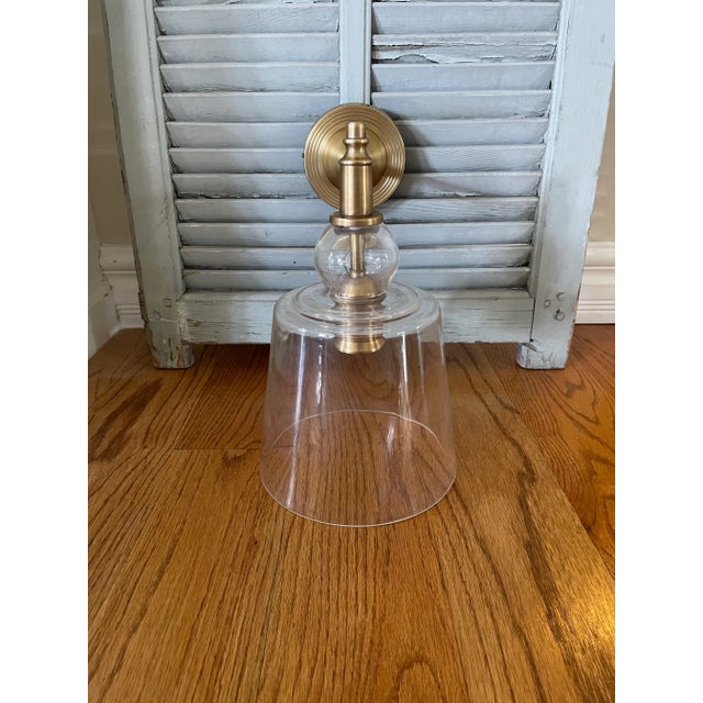 Metal Antiqued Brass and Glass Shade Scones by Barbara Cosgrove For Sale - Image 7 of 11