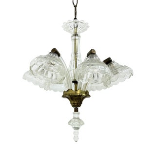 Six-Light Chandelier in Murano Glass and Brass in the style of Seguso, 1940 For Sale