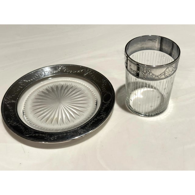 Silver Antique Sterling Silver Plates & Glasses Set for 6- 12 Pieces For Sale - Image 8 of 8