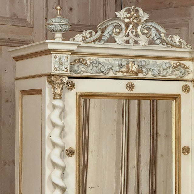 Mid 19th Century 19th Century French Renaissance Revival Painted Mirrored Armoire With Barley Twist Columns For Sale - Image 5 of 18