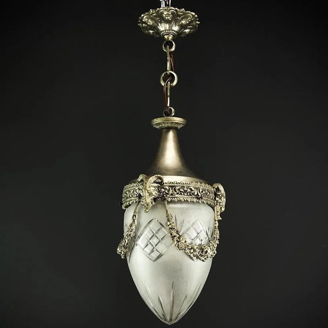 Art Nouveau Nickel Teardrop-Shaped Pendant Lamp, 1900s For Sale - Image 6 of 7