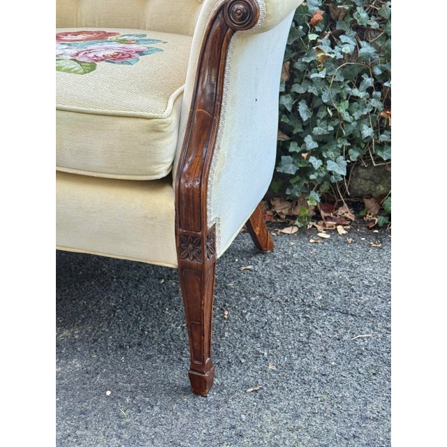 Vintage Louis XVI Upholstered Regency Wingback Chairs - A Pair For Sale - Image 9 of 12