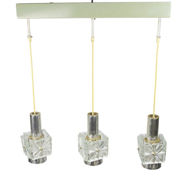 Glass & Metal Hanging Lamp, 1970s For Sale