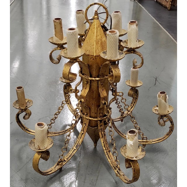 Matching Pair of Large Gothic Hollywood Regency Chandeliers c.1940s Brilliant pair of chandeliers. Each chandelier has 12...