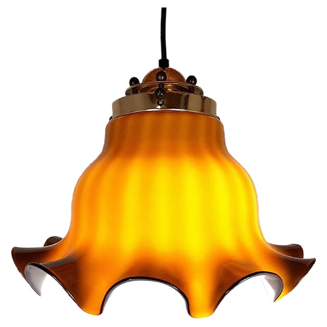 Brown Glass Pendant Lamp, 1970s For Sale