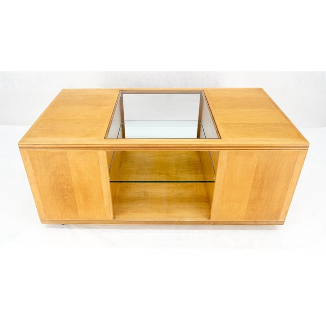 Mid-Century Modern Large Box Shape Glass Top Birch Plywood Deep Drawers Storage Coffee Table MCM For Sale - Image 3 of 12