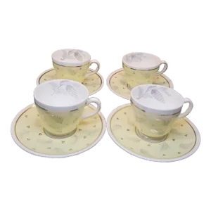 Vintage Wedgwood Wind Rush Yellow Footed Demitasse Cup & Saucers, Set of 4