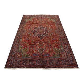 Heriz Rug 8’2” X 10’11” Red Wool Vintage Traditional Hand-Knotted Carpet For Sale