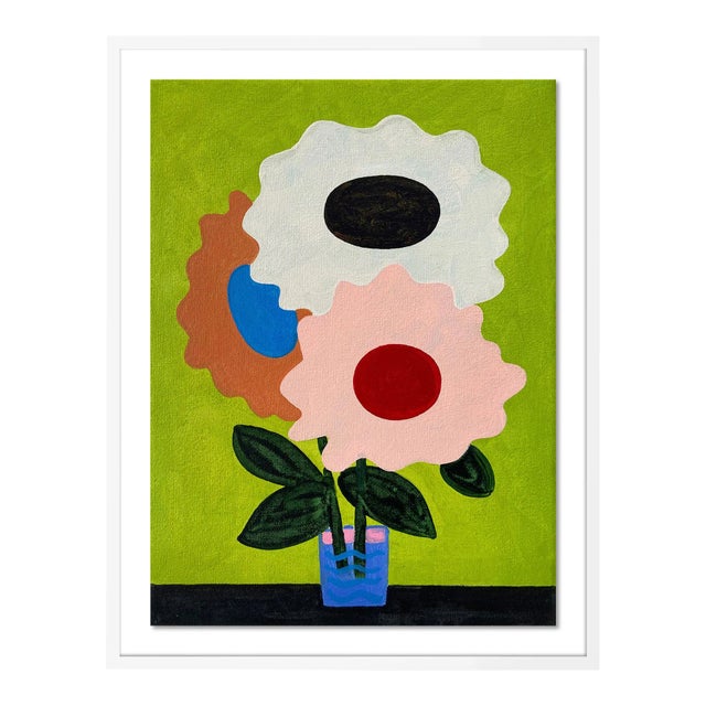 Spring Flowers by Jelly Chen in White Framed Paper, Large Art Print For Sale