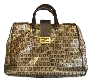 1980s Iconic Plastic and Leather Continuous Logo Large Top Handle Bag by Fendi