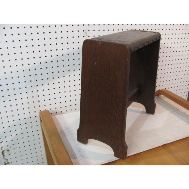 Vintage oak and leather stool by Lakeside Craft Shops of Sheboygan, WI. Dates from the arts & crafts period of 1910. Solid...