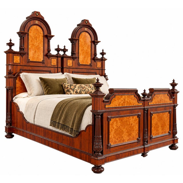 1980s 19th Century Italian Renaissance Revival Mahogany and Birdseye Maple Bed, 1980s For Sale - Image 5 of 10