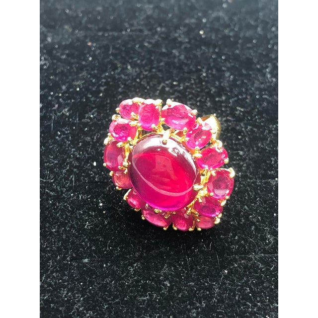 Ruby Red Bochic "Orient" Vintage 50 Carat Natural Multi Ruby Ring Set 18K Gold &Silver For Sale - Image 8 of 18