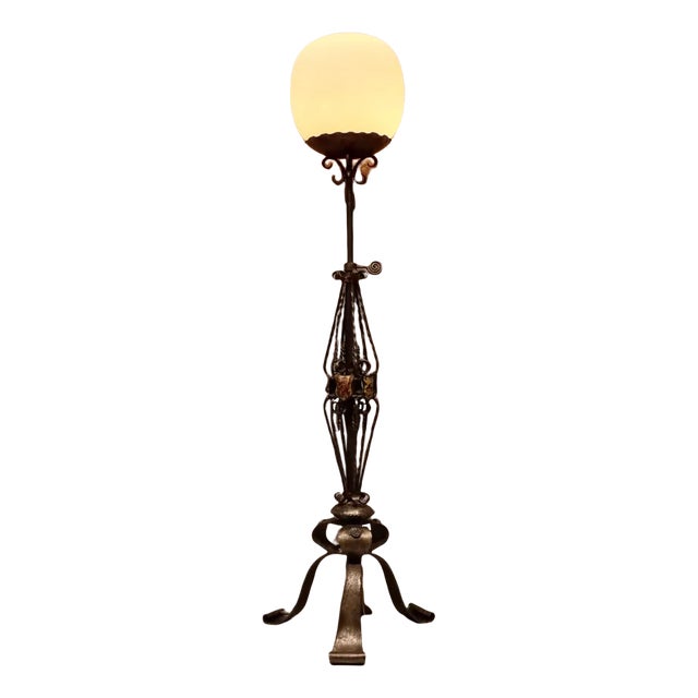 Arts and Crafts Wrought Iron Floor Lamp For Sale