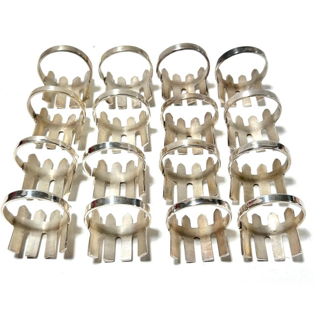 Metal 1980s Silver Plated Brutalist Napkin Rings - A Set of 16 For Sale - Image 7 of 7