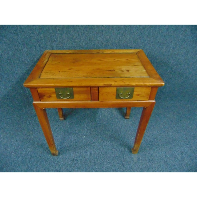 Chinese console table , made of elmwood , 2 drawers , dovetailed construction, campaign style hardware