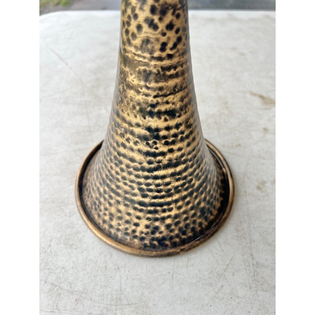 Late 20th Century Contemporary Hammered Tin & Glass Hurricane Candleholders - Set of 2 For Sale - Image 5 of 5