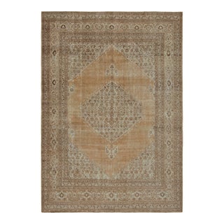 Antique Persian Tabriz Rug in Brown, With Open Field, From Rug & Kilim For Sale