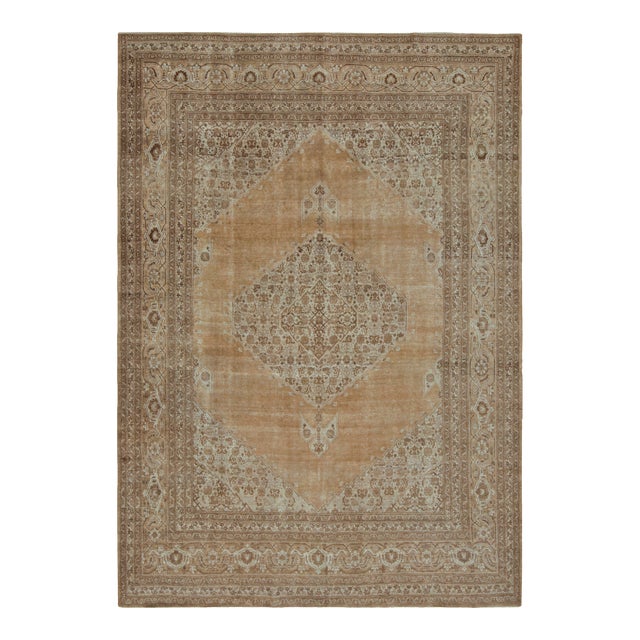 Antique Persian Tabriz Rug in Brown, With Open Field, From Rug & Kilim For Sale