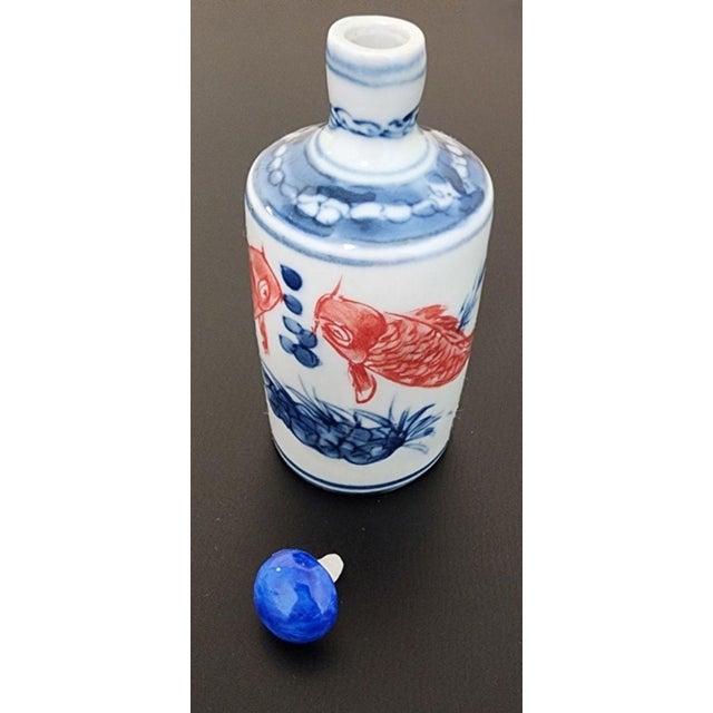 Ceramic 19th Century Chinoiserie Porcelain Snuff Bottle With Red Koi & Porcelain Lid For Sale - Image 7 of 10