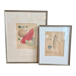 Rare 1954 Harriet Pertchik for Morton Salt Botanical Still-Life Framed Prints With Provenance — Pair