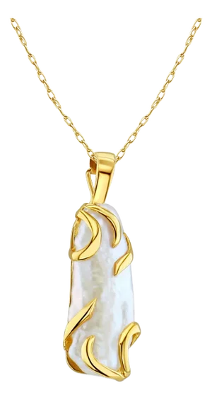 Rice Pearl Pendant with Gold Accents 16"