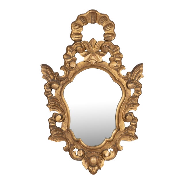 French Baroque Giltwood Mirror, Hand-Carved For Sale