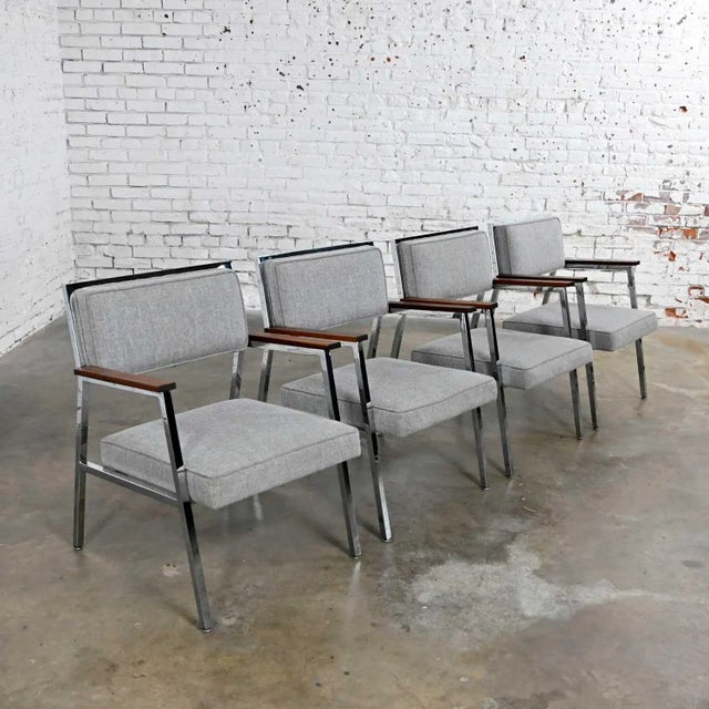 Mid-Century Modern Industrial Style Chrome & Gray Armchairs by Steelcase Set of 4 For Sale - Image 13 of 13