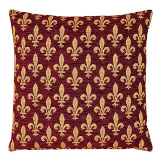 Fleur De Lys-Burgundy Tapestry Cushion With Feather Filler - 46x46cm (18"x18") For Sale