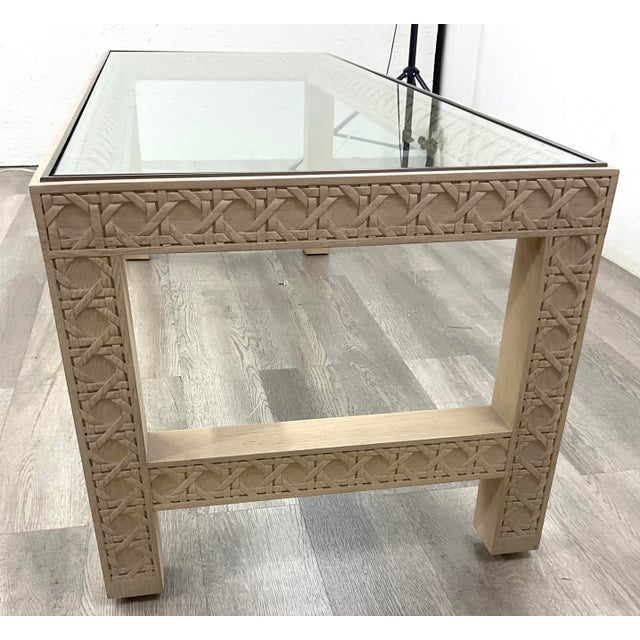 Jonathan Charles Jonathan Charles Organic Modern White Washed Caned Oak Cnoidal Coffee Table For Sale - Image 4 of 6