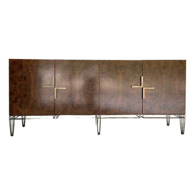 Jonathan Charles Modern Walnut Burl Wood Cabinet For Sale