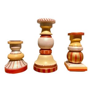1990s Vintage Hand-Painted Wood Candlesticks- Set of 3