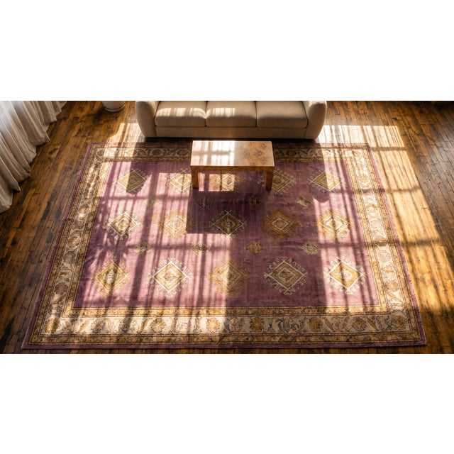Textile 1930s Pink Rose Foliate Antique Indian Cotton Agra Rug 11'10" X 24'2" Handknotted Wool Carpet For Sale - Image 7 of 9
