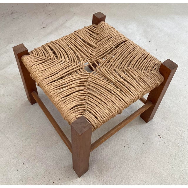 Rustic + Charming Woven Danish Cord Stool (After Charlotte Perriand) For Sale - Image 9 of 11