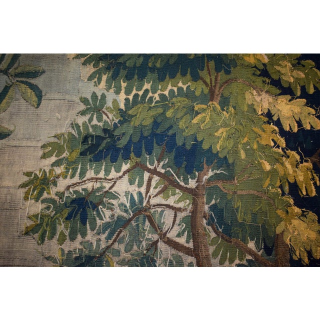 Textile Antique Aubusson Verdure Tapestry, Large 18th C Handwoven French Wall Hanging, Forest Landscape Art For Sale - Image 7 of 14