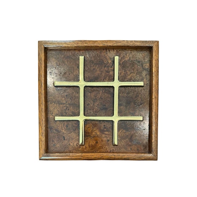 Vintage Mid Century Large Footed Burl Wood Tic Tac Toe Set With Brass Tone Detailing For Sale - Image 4 of 7