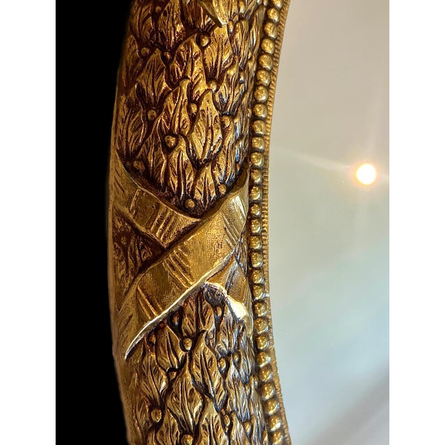 Gold Vintage Louis XVl Style Solid Brass Gold Oval Wall Mirror or Vanity Mirror For Sale - Image 8 of 10