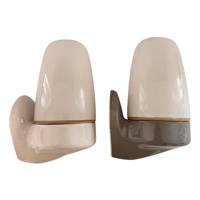 Light Blue Ceramic Model 6077 Sconces by Wilhelm Wagenfeld for Lindner, 1950s, Set of 2 For Sale