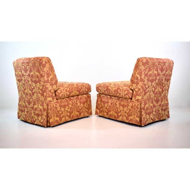 Salmon Billy Baldwin Style Large Scale Skirted Slipper Chairs For Sale - Image 8 of 12
